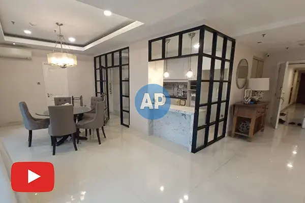 Pavilion Apartment Jakarta 3BR renovasi luas 220 m2, tower 2, lantai tinggi, full furnish untuk disewakan.