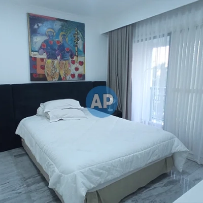 Kamar tidur apartemen Pavilion 1BR untuk sewa, full furnish dan rapi.