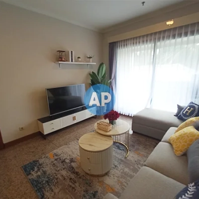 Ruang tamu Pavilion Apartment 1BR yang dijual, kondisi siap huni.