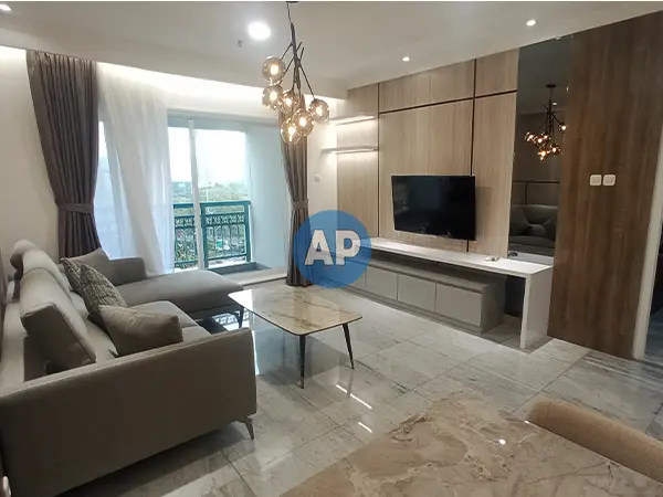 Living room unit sewa apartemen Pavilion Sudirman luas 115 m2 tower 4 furnis renovasi