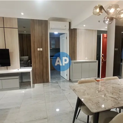 Interior living room sewa apartemen Pavilion Sudirman 2 kamar tidur tower 4