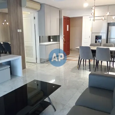 Living room apartemen Pavilion Sudirman disewa 2 kamar tidur tower 2