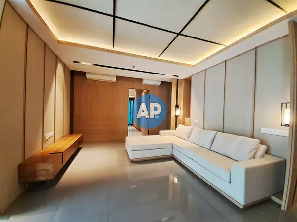 Living room sewa apartemen pavilion 3 kamar luas 142 m2 furnish dan full renovasi